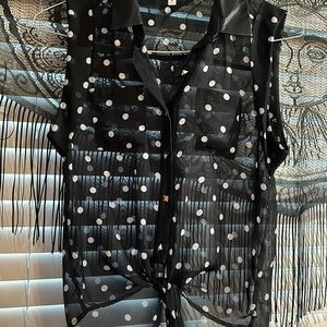 Polka dat sheer tie up shirt